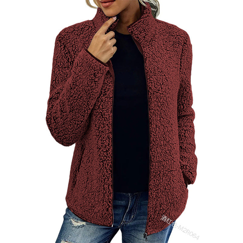Fall Winter Warm Sweatshirt Stand Collar Solid Color Top for women