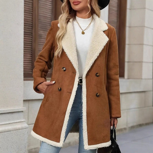 Women's Fleece-lined Mid-length Woolen Casual Warm Jacket