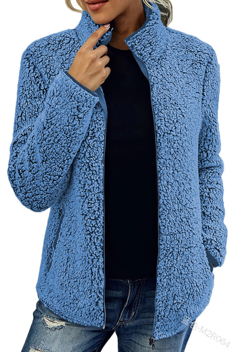 Fall Winter Warm Sweatshirt Stand Collar Solid Color Top for women