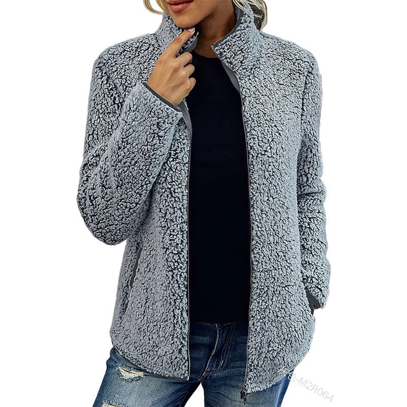 Fall Winter Warm Sweatshirt Stand Collar Solid Color Top for women