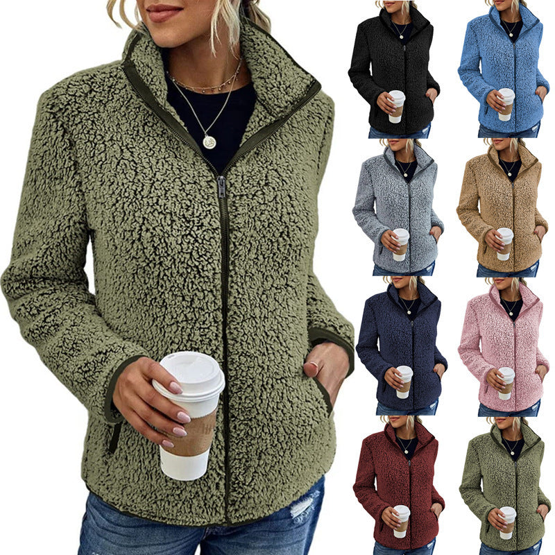 Fall Winter Warm Sweatshirt Stand Collar Solid Color Top for women