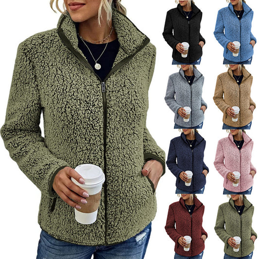 Fall Winter Warm Sweatshirt Stand Collar Solid Color Top for women