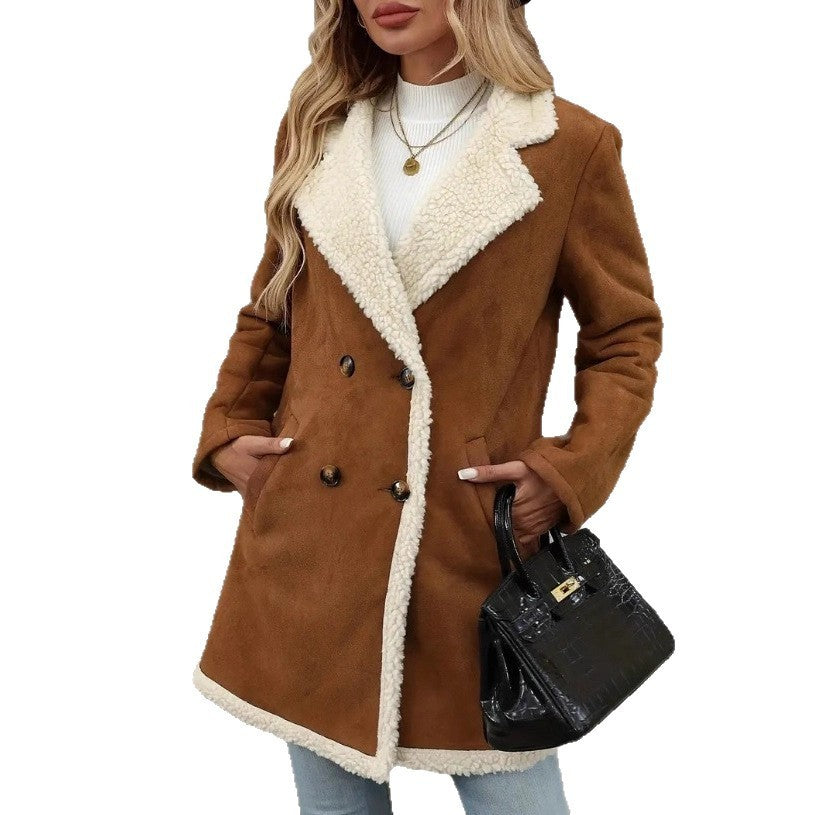 Women's Fleece-lined Mid-length Woolen Casual Warm Jacket