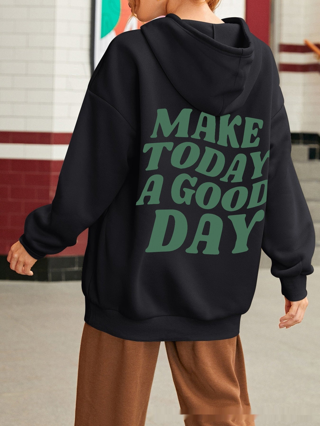 Double-Sided Printed American Hooded Plain Letter Sweater for women