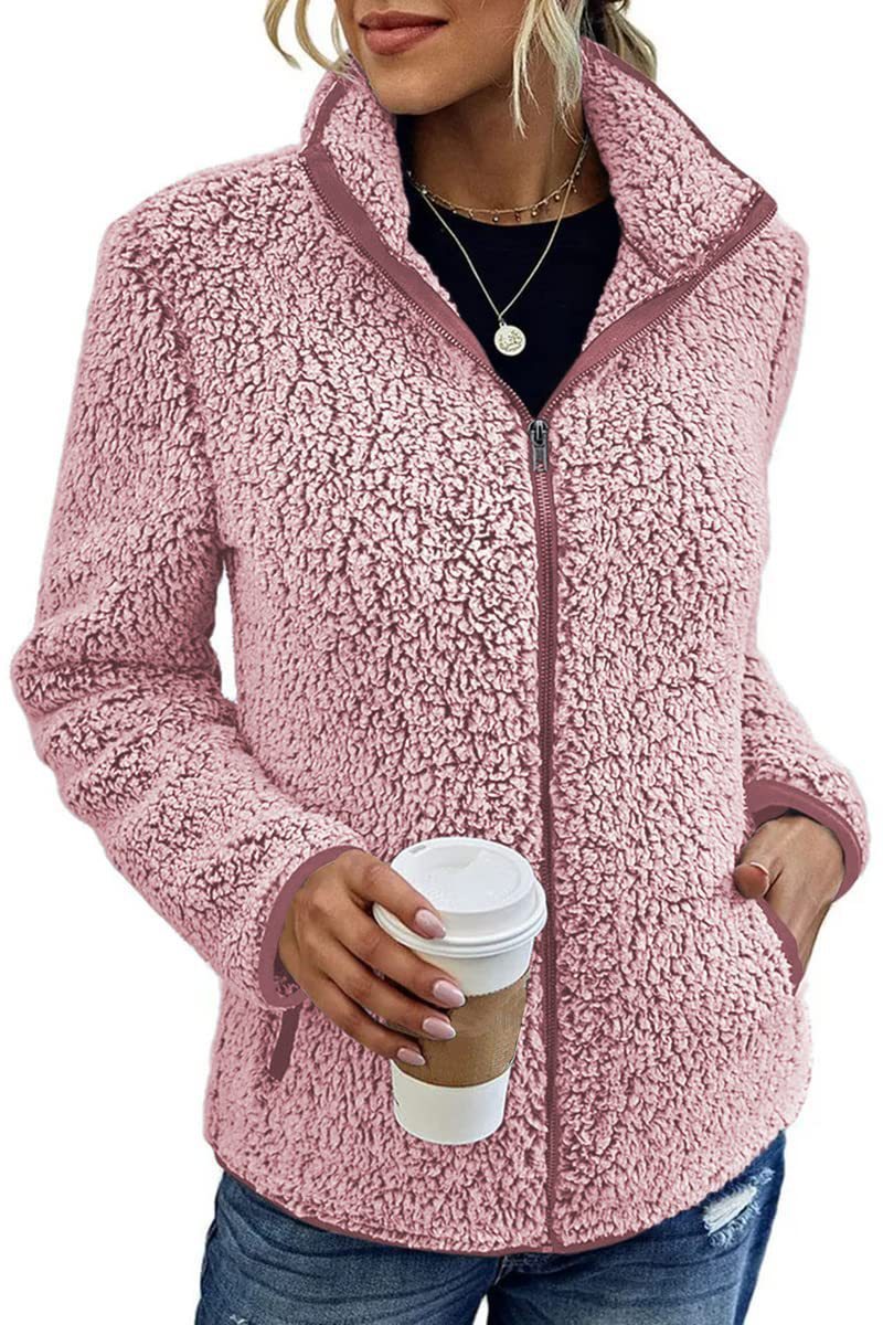 Fall Winter Warm Sweatshirt Stand Collar Solid Color Top for women