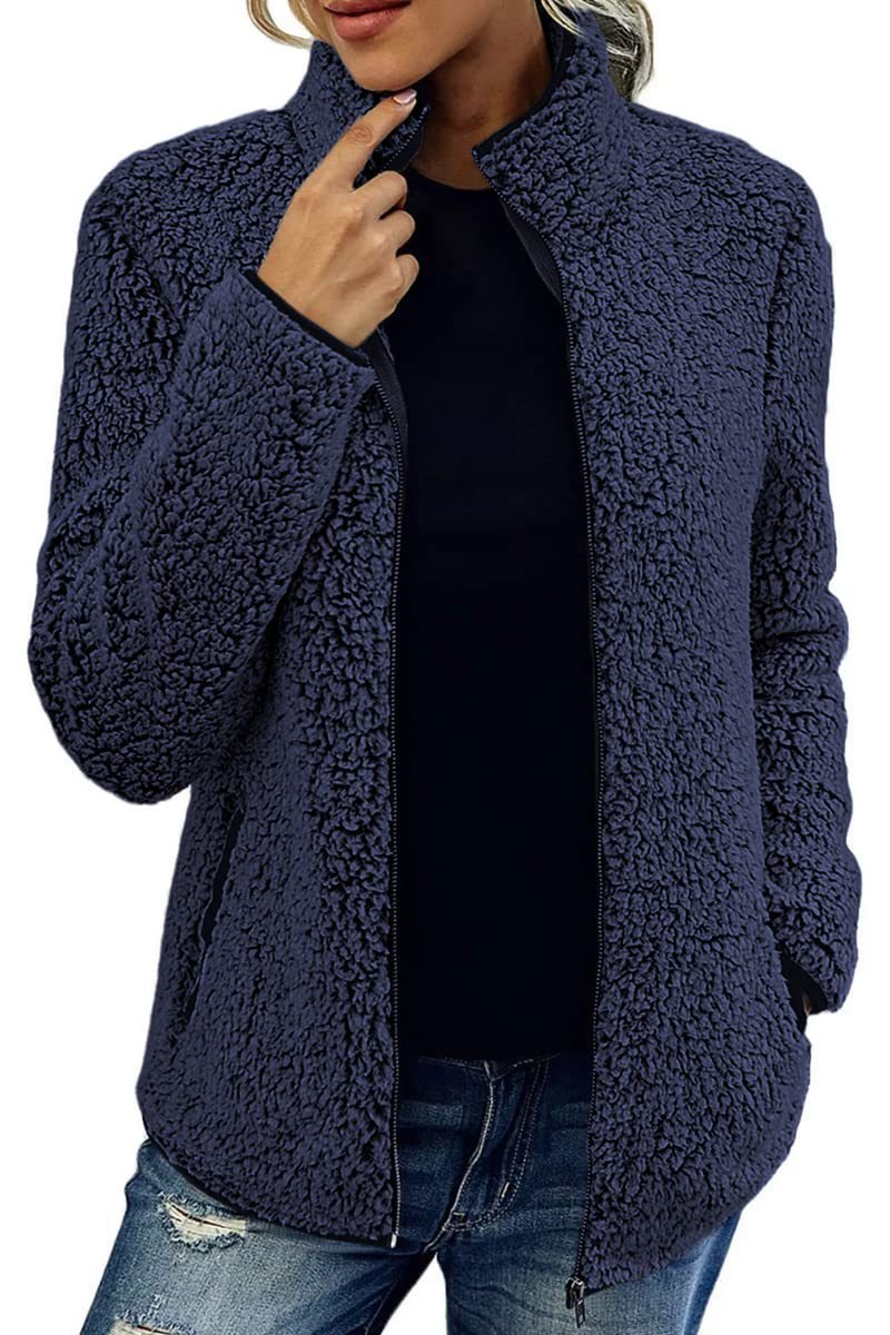 Fall Winter Warm Sweatshirt Stand Collar Solid Color Top for women