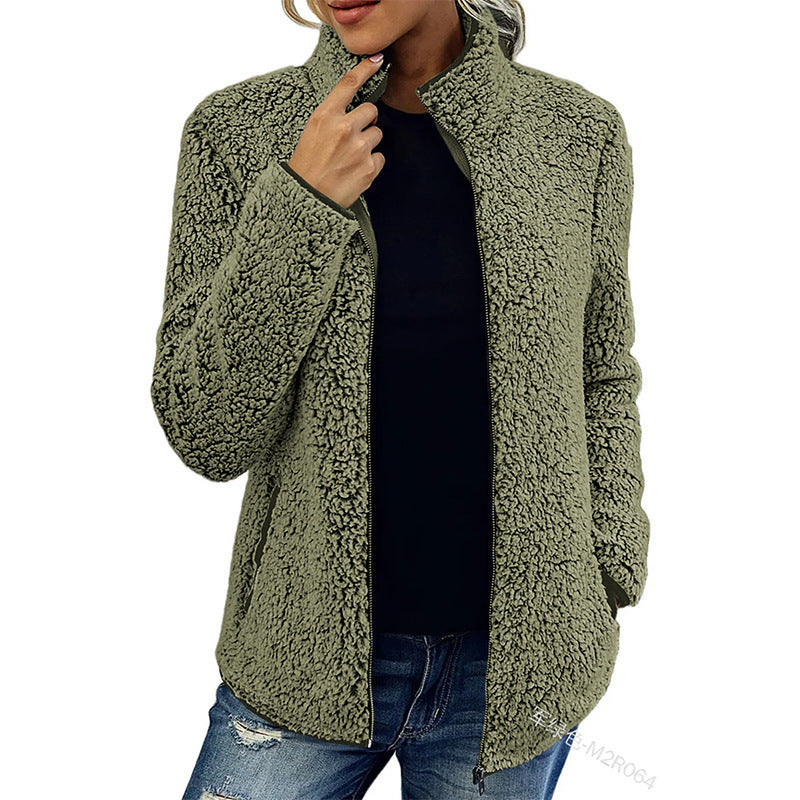 Fall Winter Warm Sweatshirt Stand Collar Solid Color Top for women